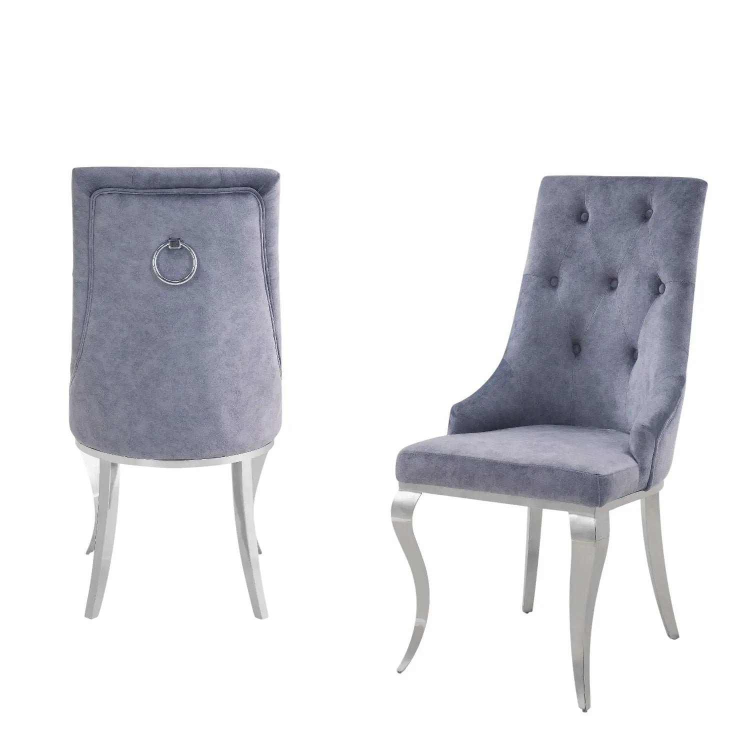 Set of Two Gray and Silver Tufted Fabric Dining Side Chairs Homeroots Kitchen & Dining