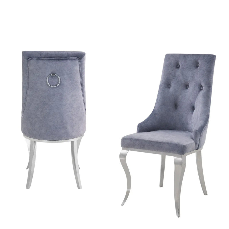 Set of Two Gray and Silver Tufted Fabric Dining Side Chairs Homeroots Kitchen & Dining