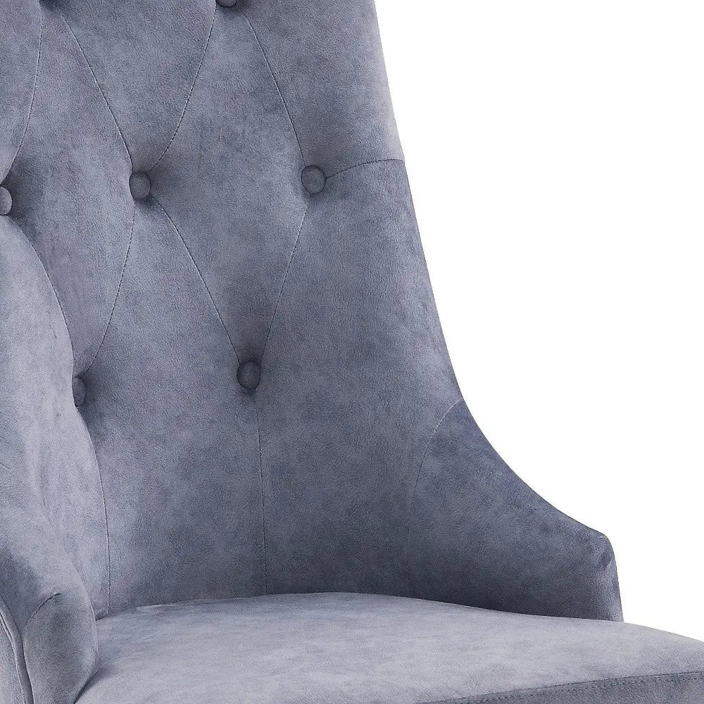 Set of Two Gray and Silver Tufted Fabric Dining Side Chairs Homeroots Kitchen & Dining
