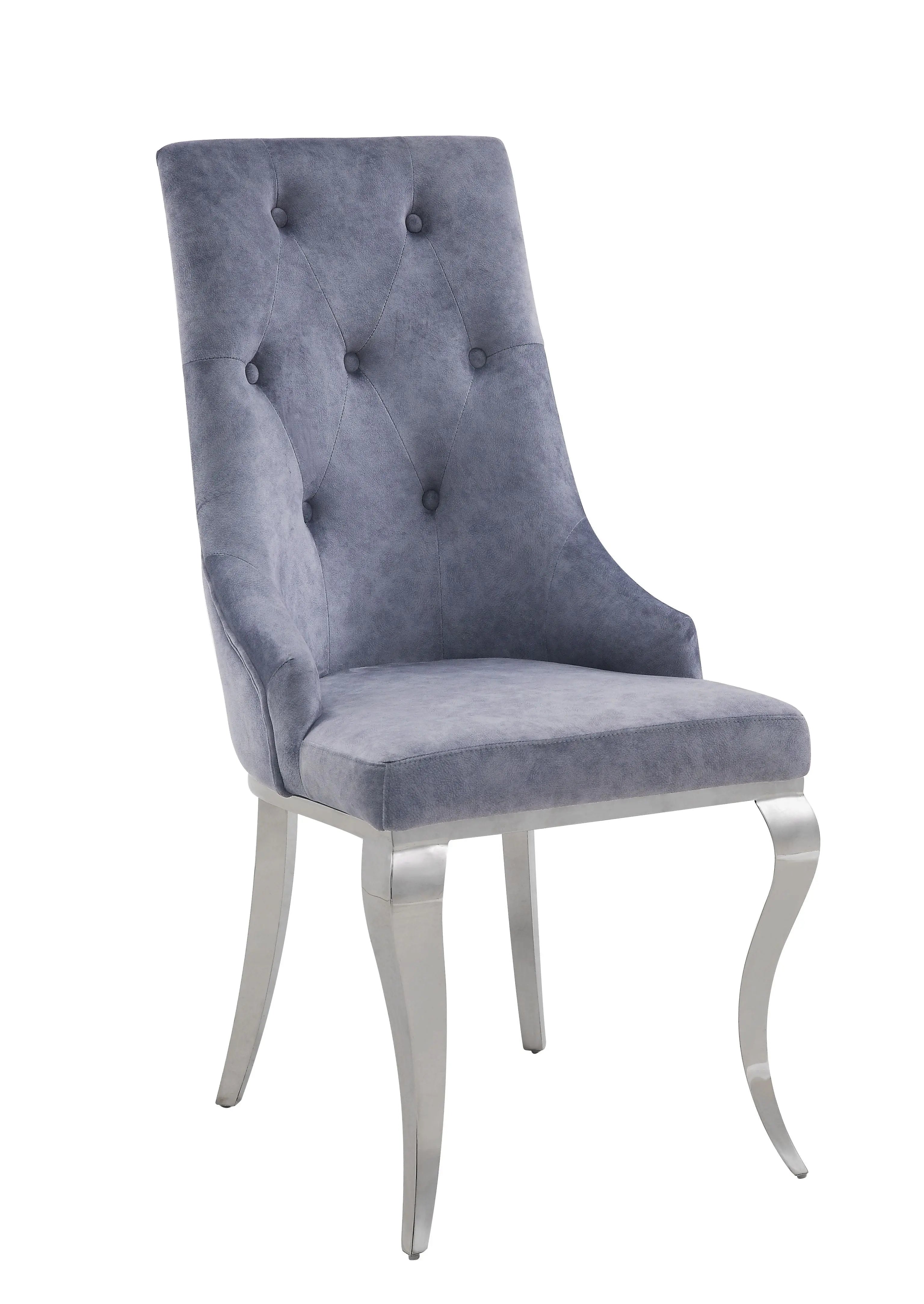 Set of Two Gray and Silver Tufted Fabric Dining Side Chairs Homeroots Kitchen & Dining