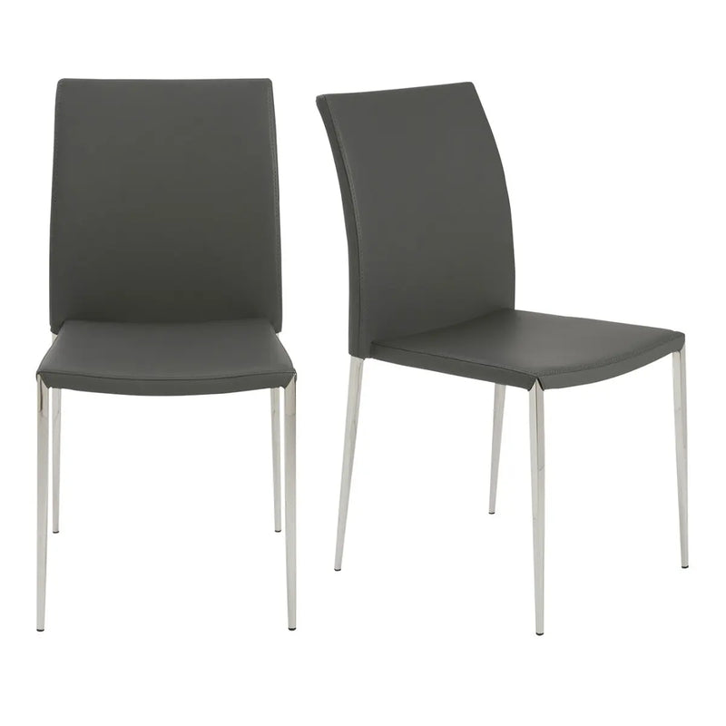 Set of Two Gray and Silver Upholstered Leather Dining Side Chairs Homeroots Kitchen & Dining