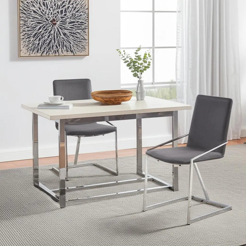 Set of Two Gray and Silver Upholstered Velvet And Metal Dining Side Chairs Homeroots Kitchen & Dining