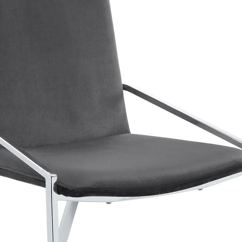 Set of Two Gray and Silver Upholstered Velvet And Metal Dining Side Chairs Homeroots Kitchen & Dining