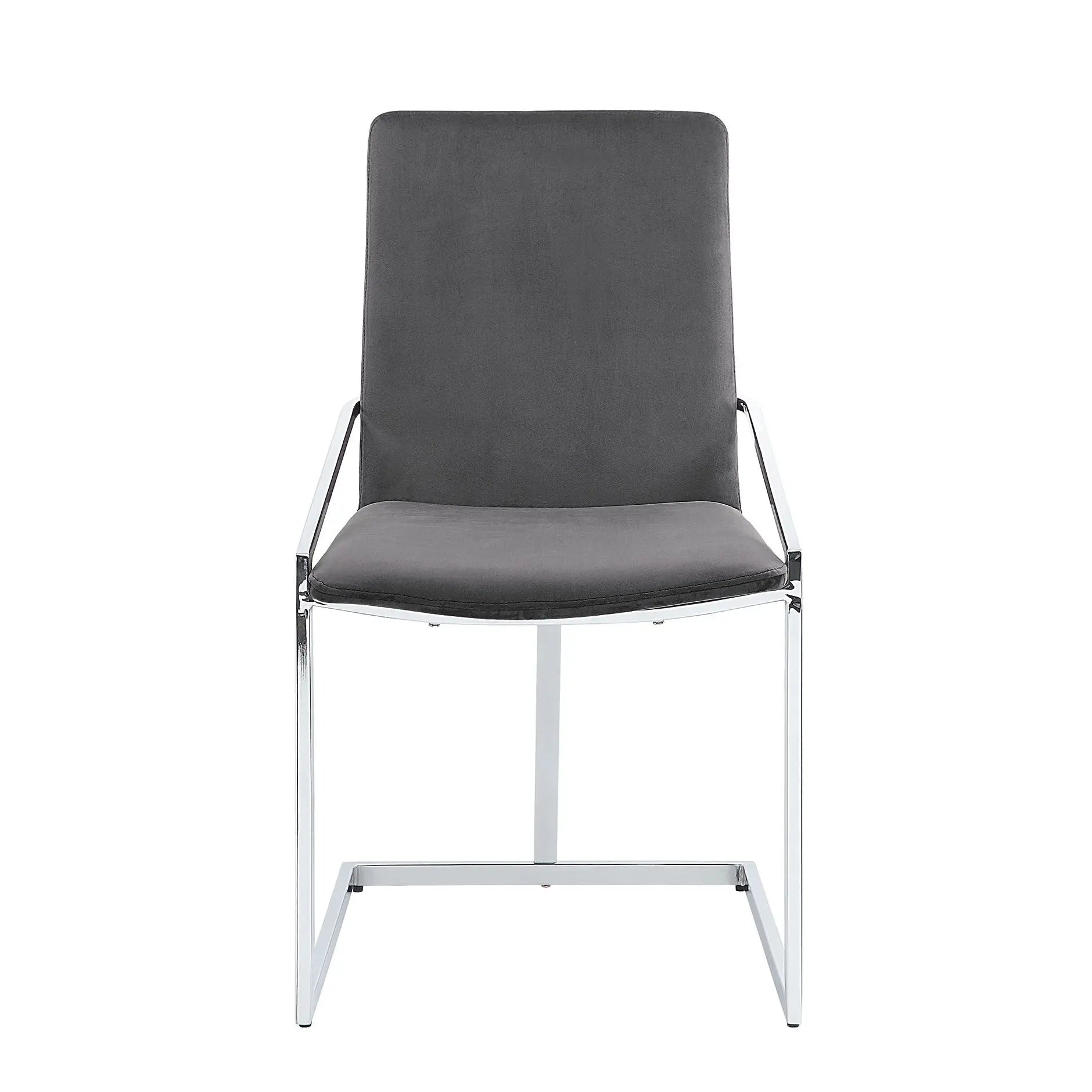 Set of Two Gray and Silver Upholstered Velvet And Metal Dining Side Chairs Homeroots Kitchen & Dining