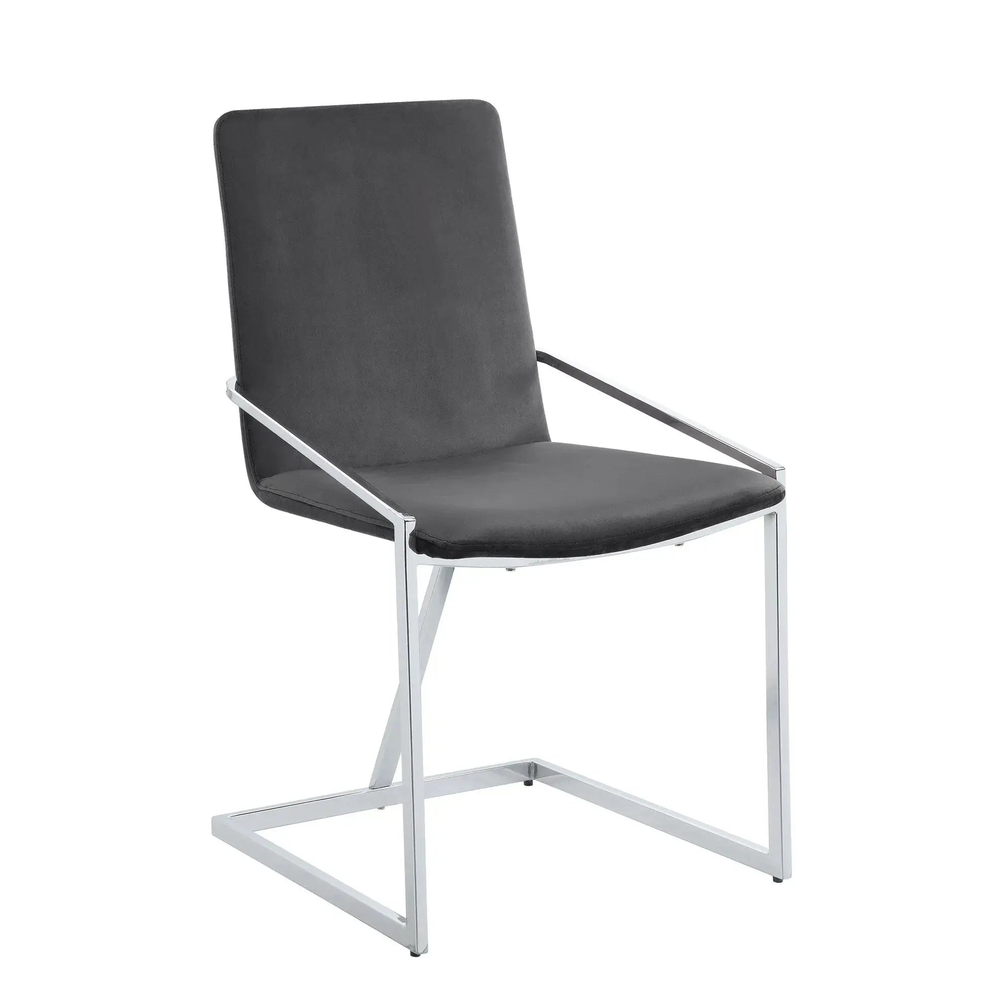Set of Two Gray and Silver Upholstered Velvet And Metal Dining Side Chairs Homeroots Kitchen & Dining