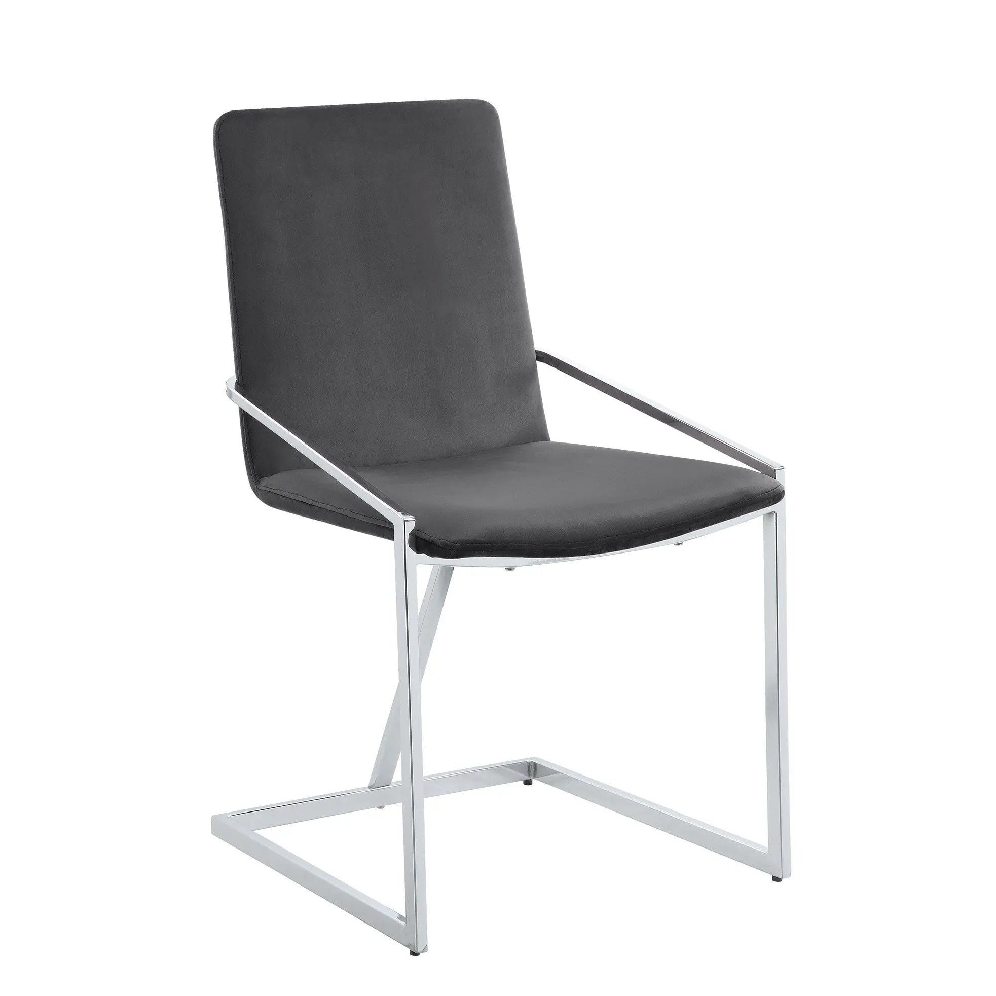 Set of Two Gray and Silver Upholstered Velvet And Metal Dining Side Chairs Homeroots Kitchen & Dining