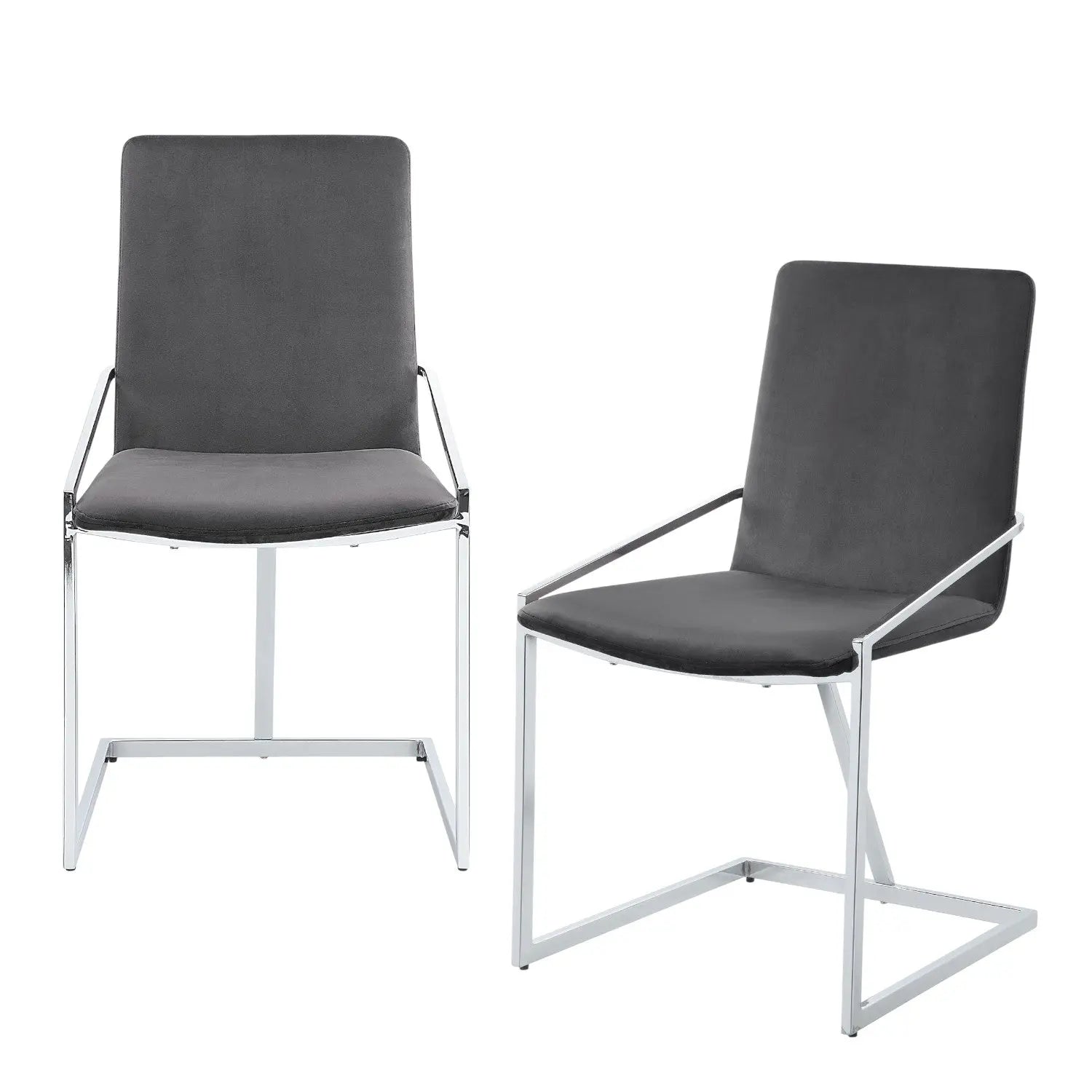 Set of Two Gray and Silver Upholstered Velvet And Metal Dining Side Chairs Homeroots Kitchen & Dining