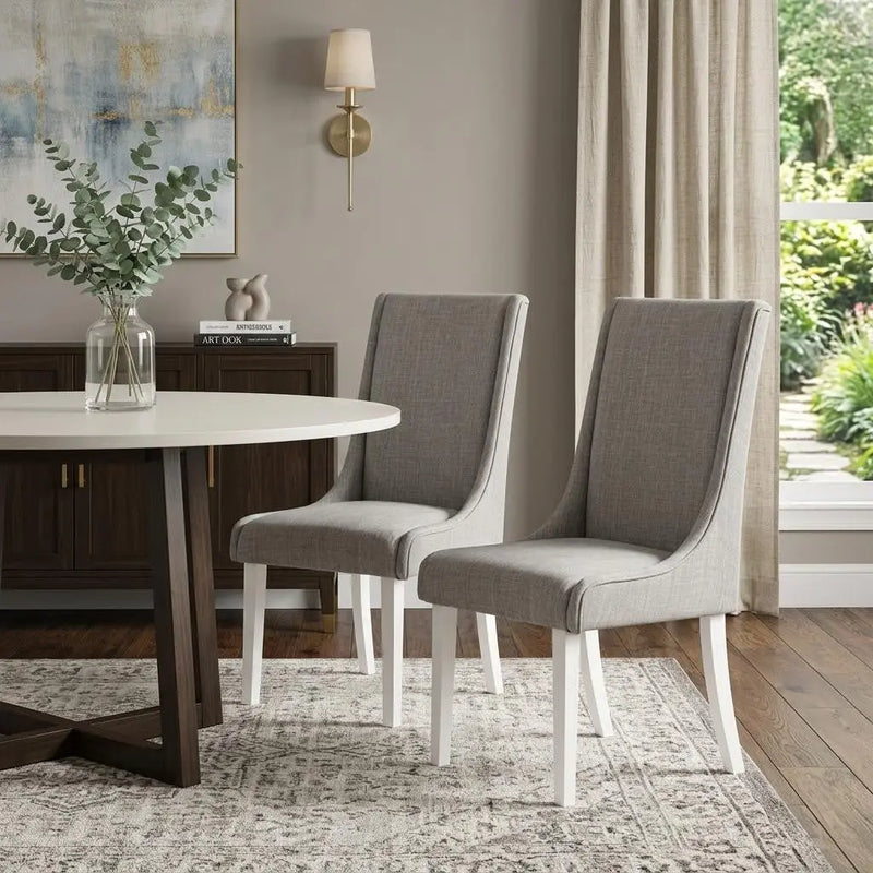 Set of Two Gray and White Linen Dining Side Chairs Homeroots Kitchen & Dining