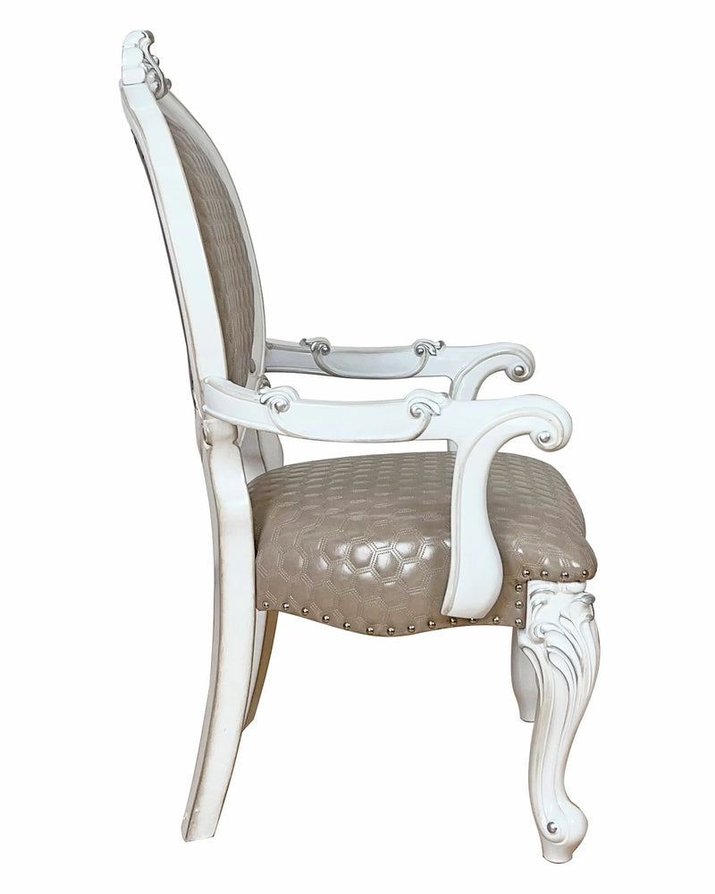 Set of Two Gray and White Upholstered Faux Leather And Solid Wood King Louis Back Dining Arm Chairs Homeroots Kitchen & Dining