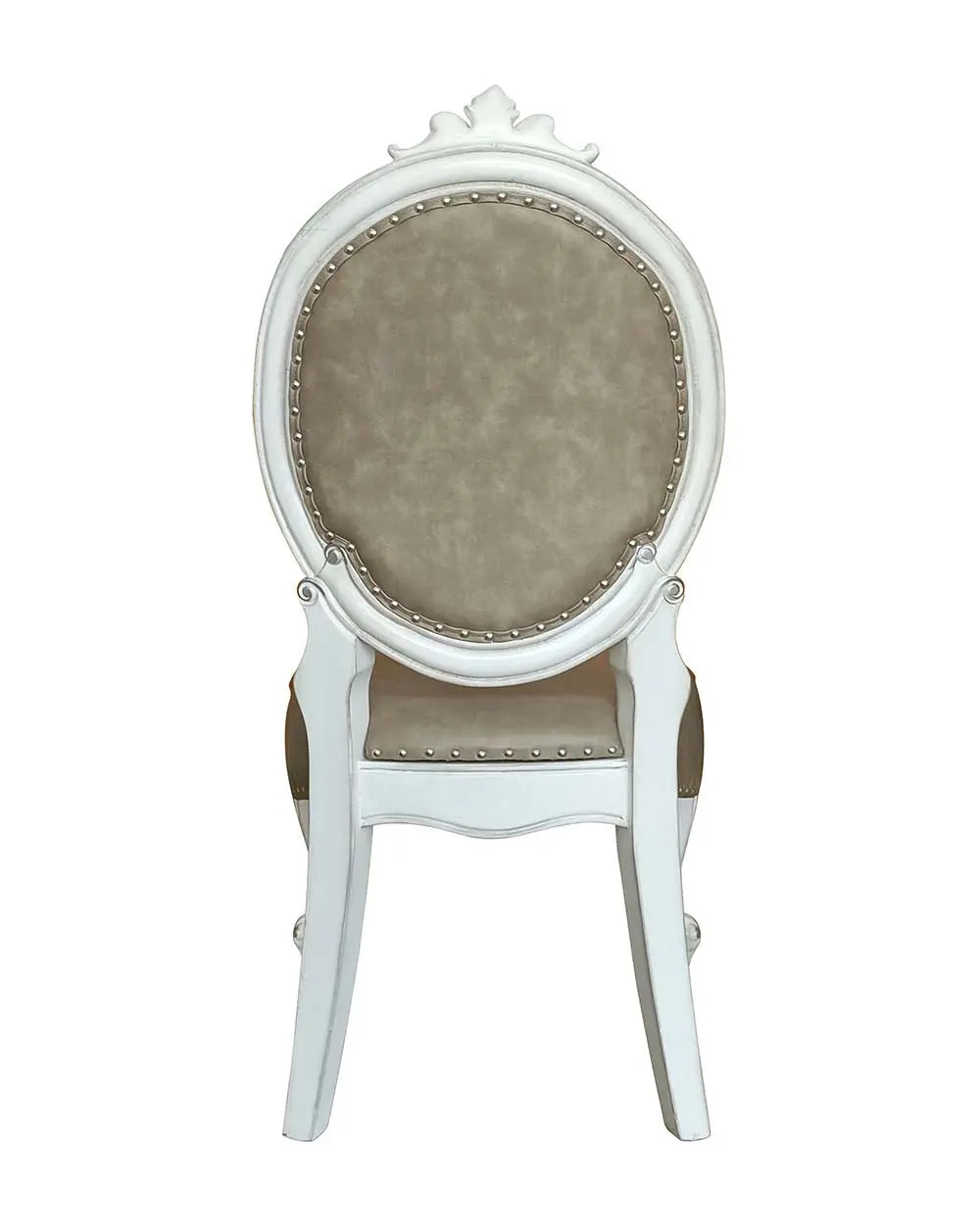 Set of Two Gray and White Upholstered Faux Leather And Solid Wood King Louis Back Dining Side Chairs Homeroots Kitchen & Dining