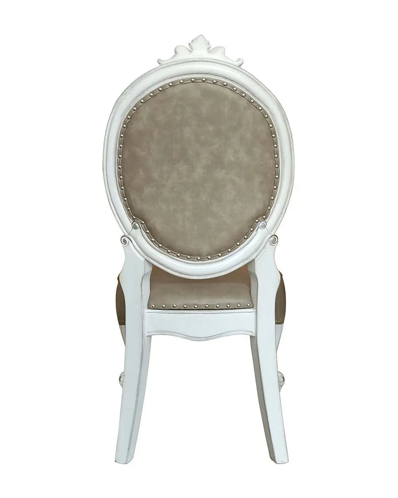 Set of Two Gray and White Upholstered Faux Leather And Solid Wood King Louis Back Dining Side Chairs Homeroots Kitchen & Dining