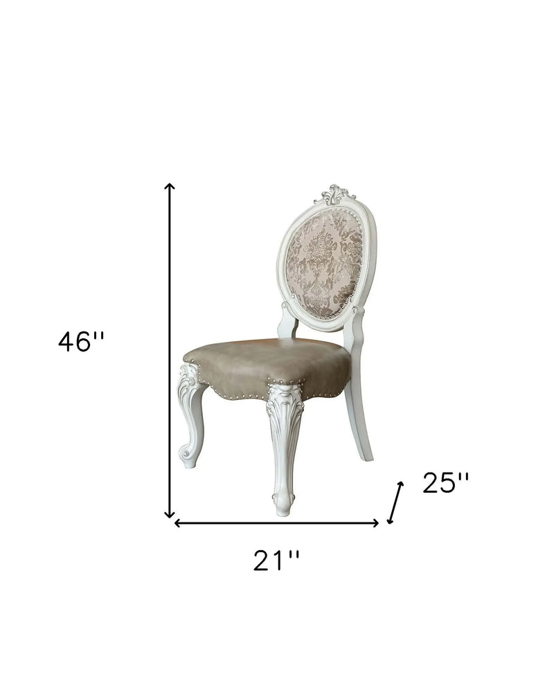 Set of Two Gray and White Upholstered Faux Leather And Solid Wood King Louis Back Dining Side Chairs Homeroots Kitchen & Dining