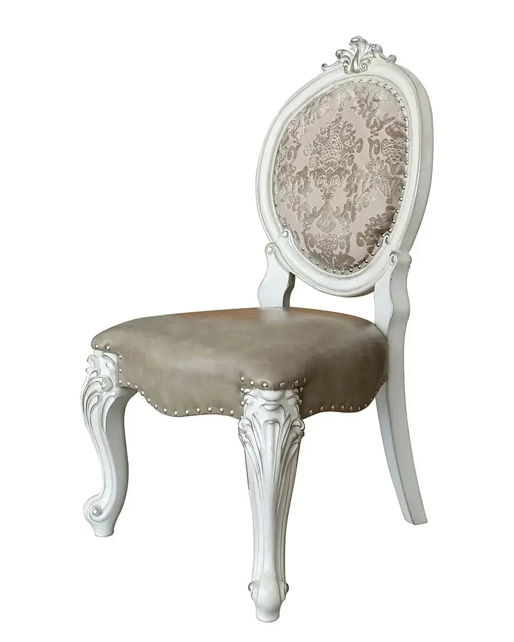 Set of Two Gray and White Upholstered Faux Leather And Solid Wood King Louis Back Dining Side Chairs Homeroots Kitchen & Dining