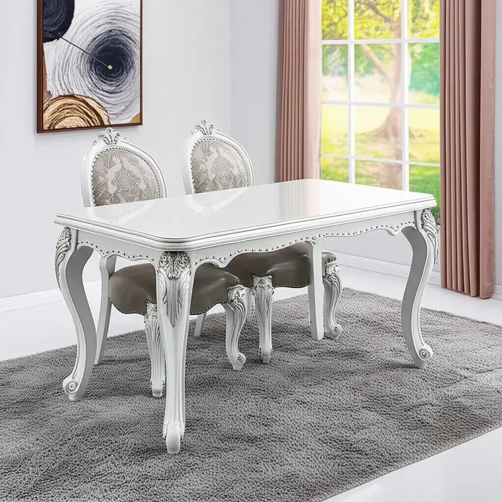 Set of Two Gray and White Upholstered Faux Leather And Solid Wood King Louis Back Dining Side Chairs Homeroots Kitchen & Dining