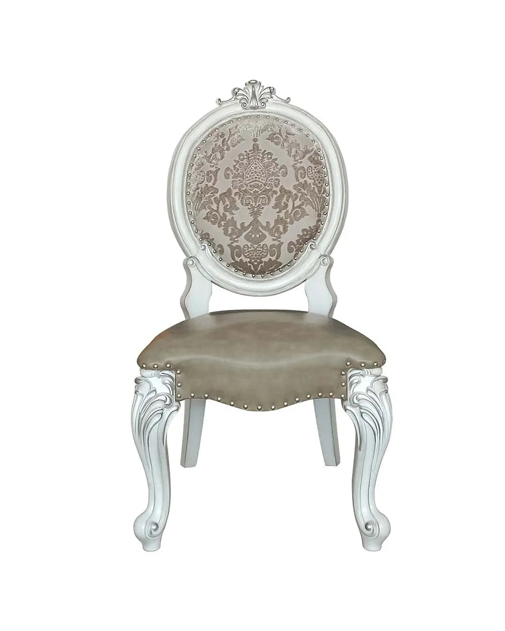 Set of Two Gray and White Upholstered Faux Leather And Solid Wood King Louis Back Dining Side Chairs Homeroots Kitchen & Dining