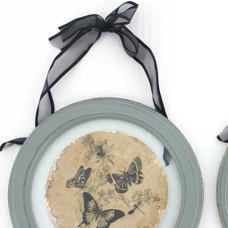 Set of Two Green And Ivory Butterfly Glass Circle Homeroots Home Decor
