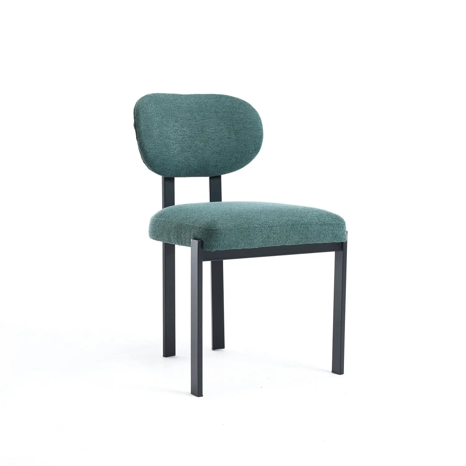 Set of Two Green and Black Chenille And Metal Partially Open Back Dining Side Chairs Homeroots Kitchen & Dining