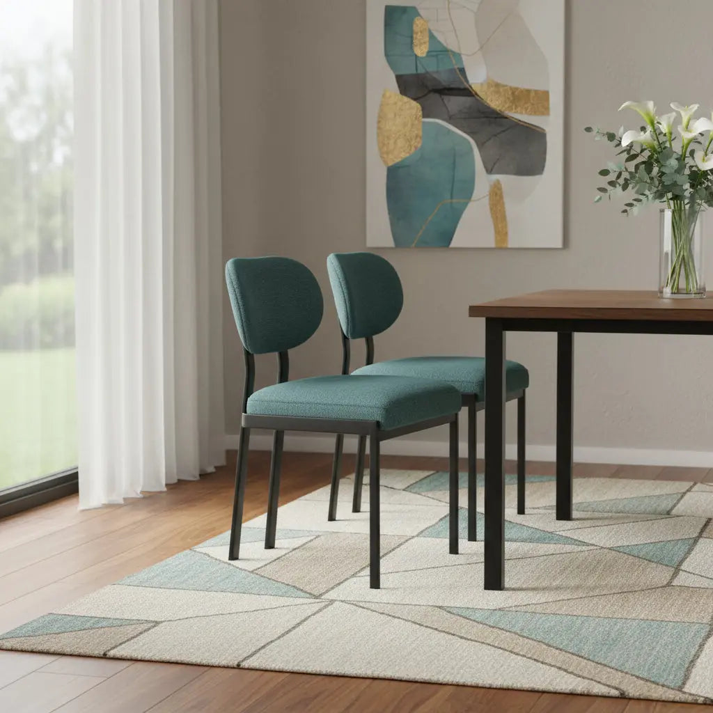 Set of Two Green and Black Chenille And Metal Partially Open Back Dining Side Chairs Homeroots Kitchen & Dining