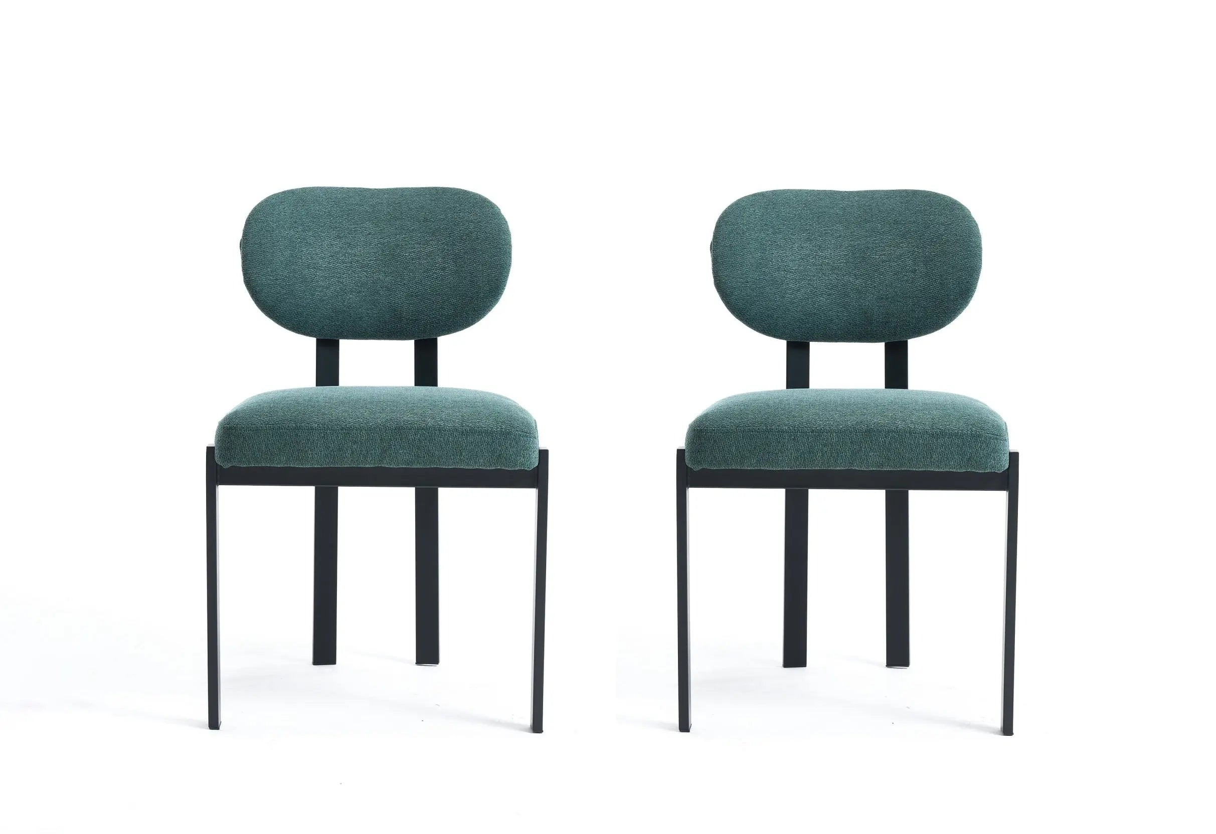 Set of Two Green and Black Chenille And Metal Partially Open Back Dining Side Chairs Homeroots Kitchen & Dining