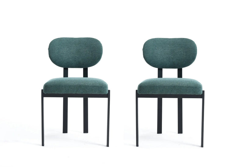 Set of Two Green and Black Chenille And Metal Partially Open Back Dining Side Chairs Homeroots Kitchen & Dining