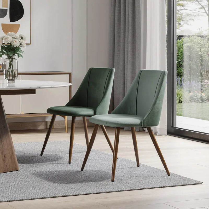 Set of Two Green and Brown Velvet and Steel Dining Side Chairs Homeroots Kitchen & Dining