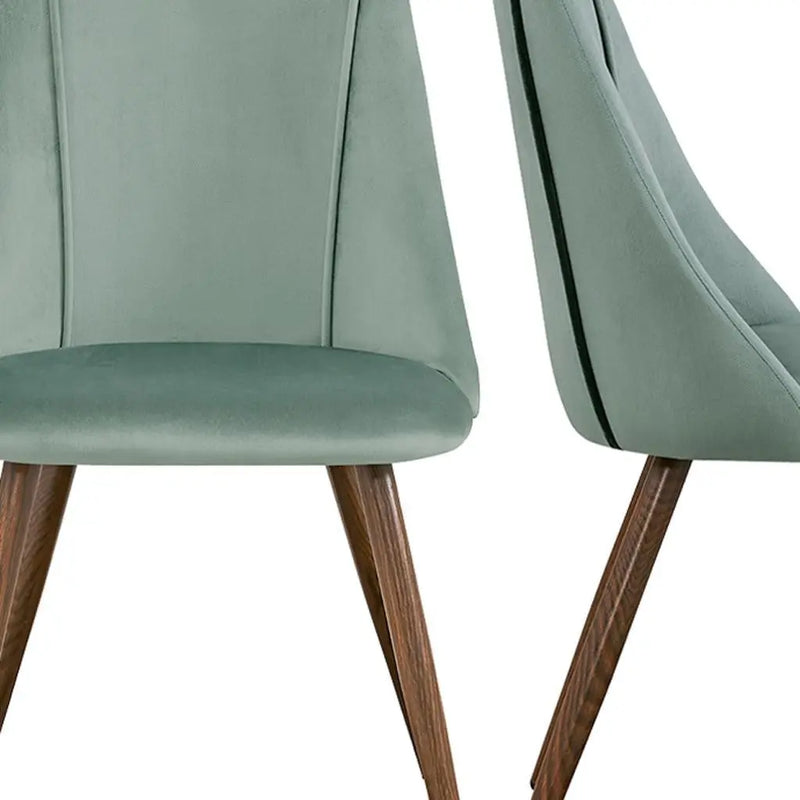 Set of Two Green and Brown Velvet and Steel Dining Side Chairs Homeroots Kitchen & Dining