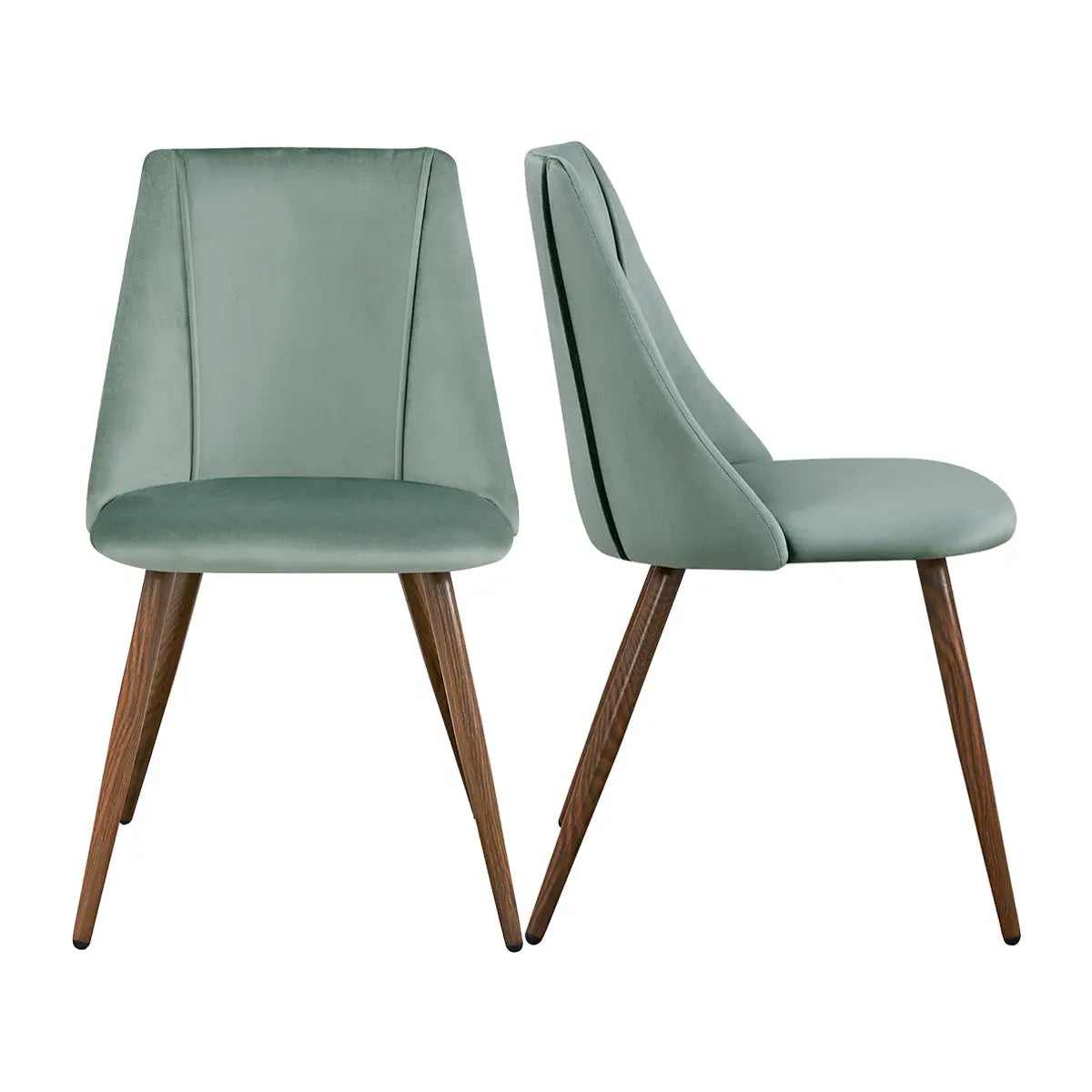 Set of Two Green and Brown Velvet and Steel Dining Side Chairs Homeroots Kitchen & Dining