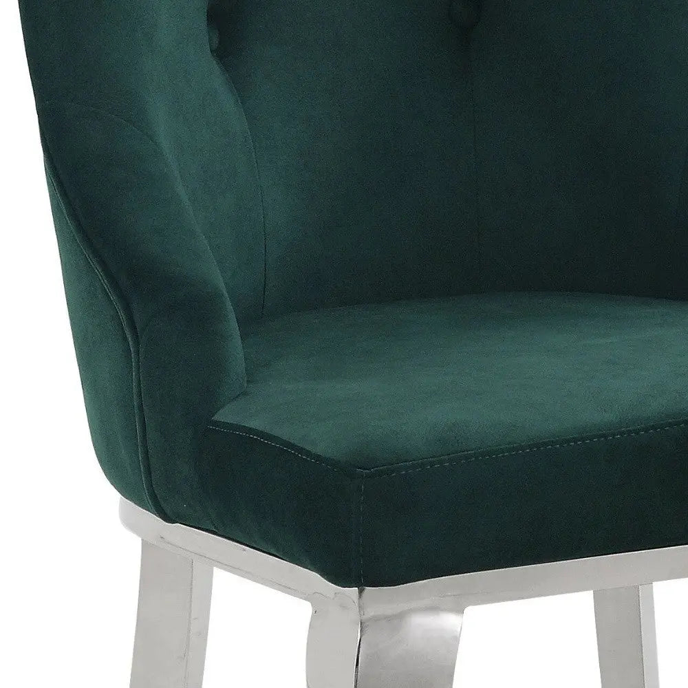 Set of Two Green and Silver Tufted Fabric Dining Side Chairs Homeroots Kitchen & Dining
