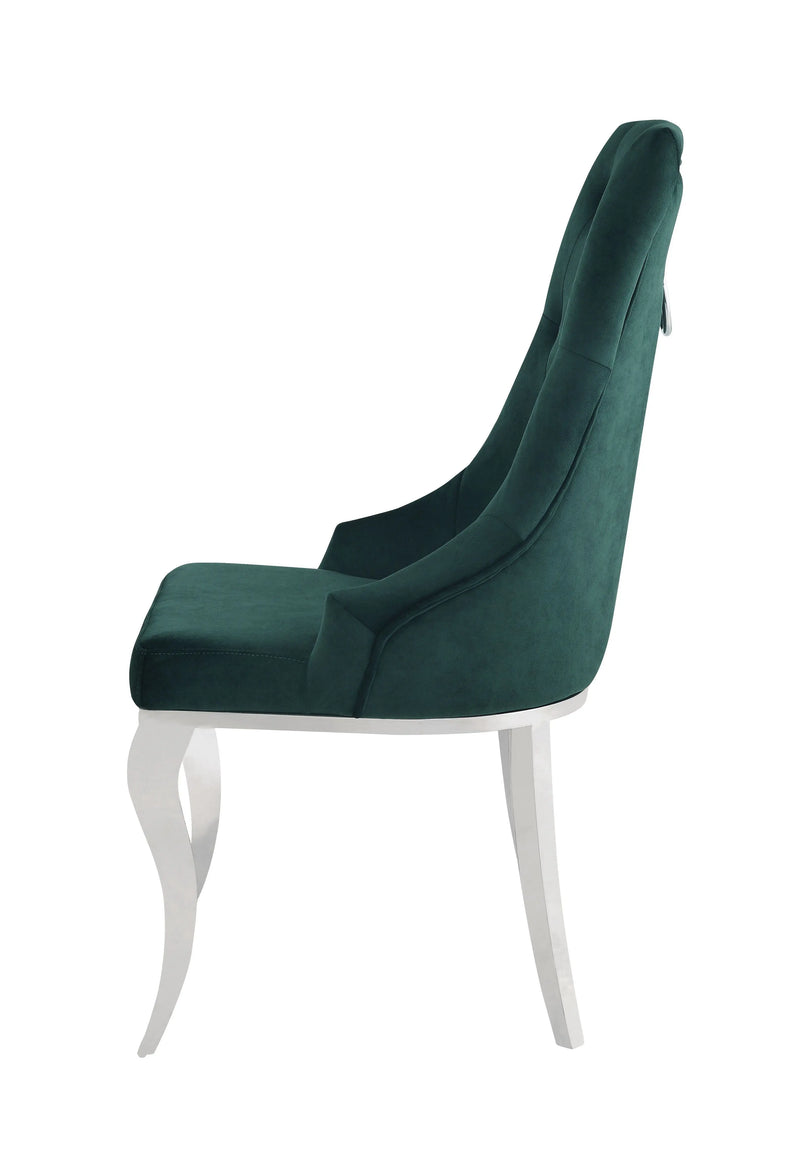 Set of Two Green and Silver Tufted Fabric Dining Side Chairs Homeroots Kitchen & Dining