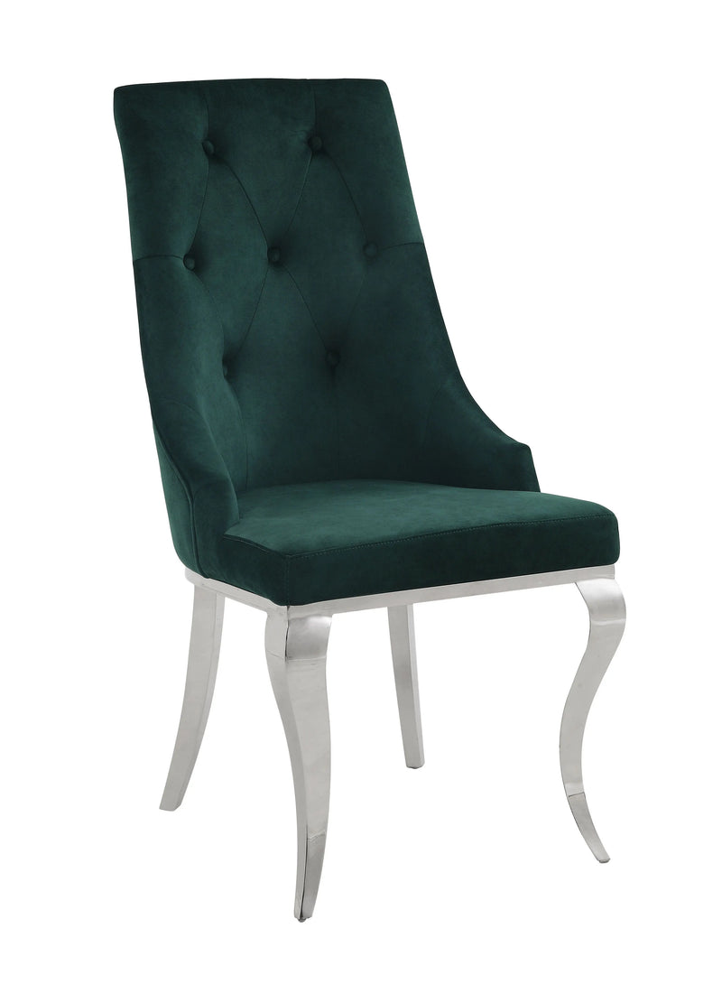 Set of Two Green and Silver Tufted Fabric Dining Side Chairs Homeroots Kitchen & Dining