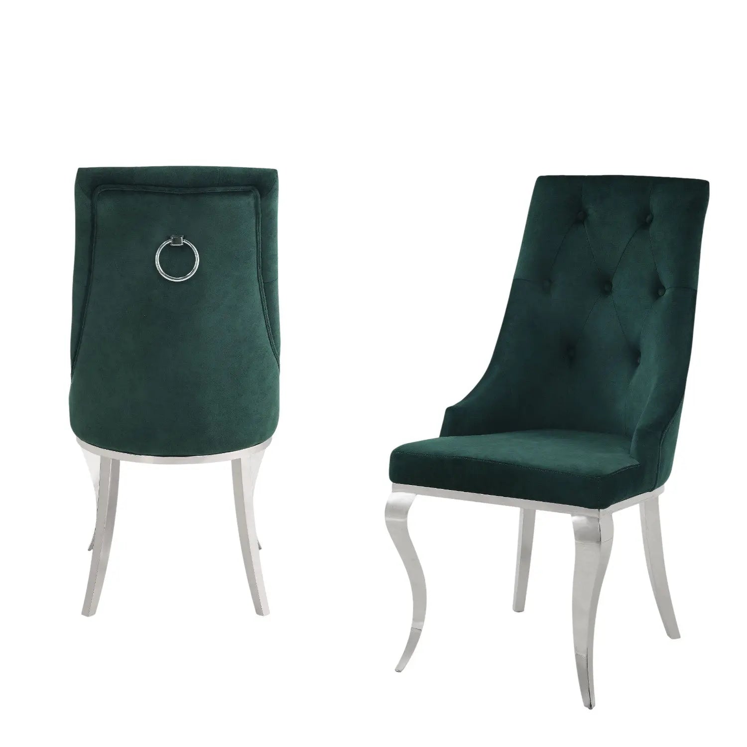 Set of Two Green and Silver Tufted Fabric Dining Side Chairs Homeroots Kitchen & Dining