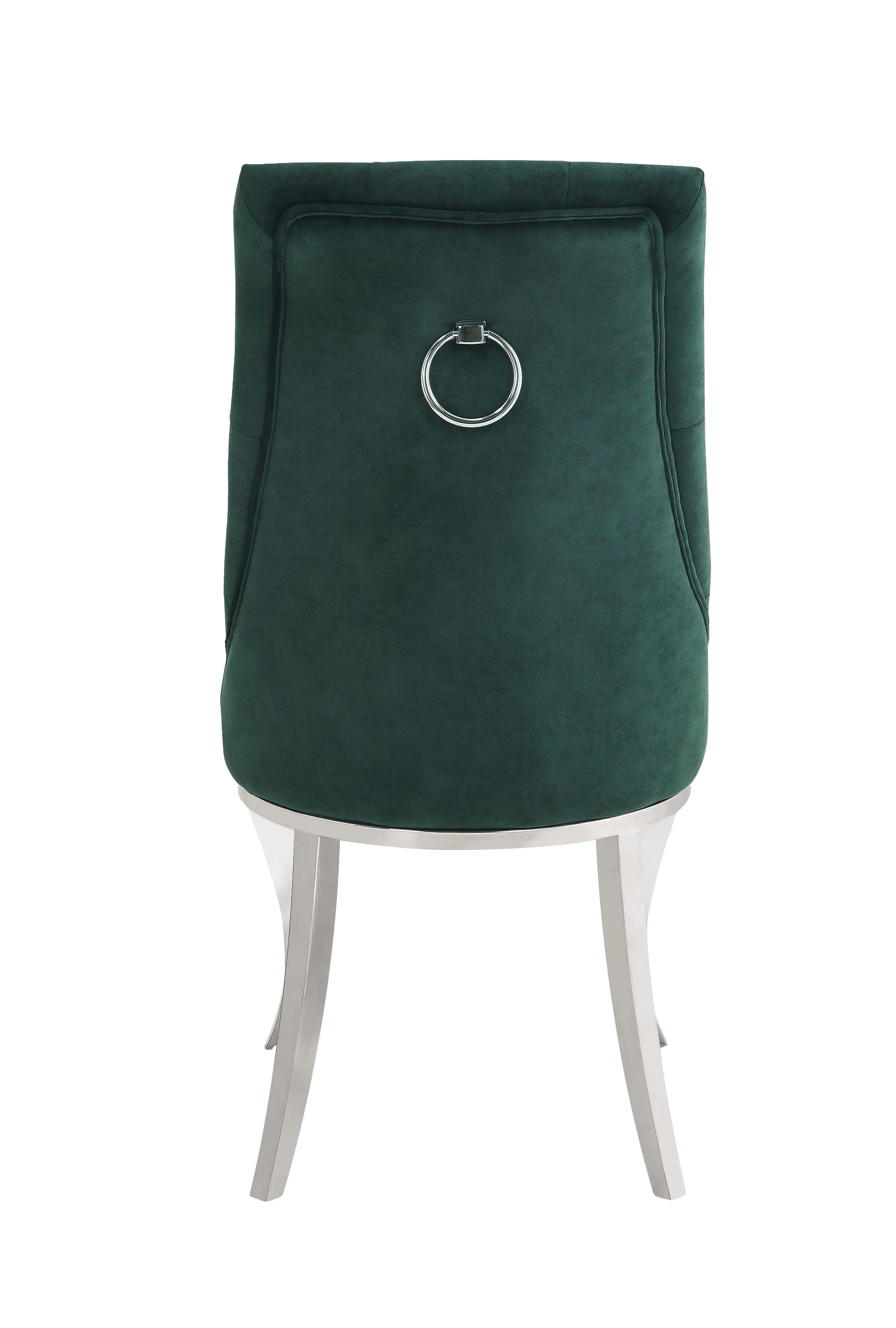 Set of Two Green and Silver Tufted Fabric Dining Side Chairs Homeroots Kitchen & Dining