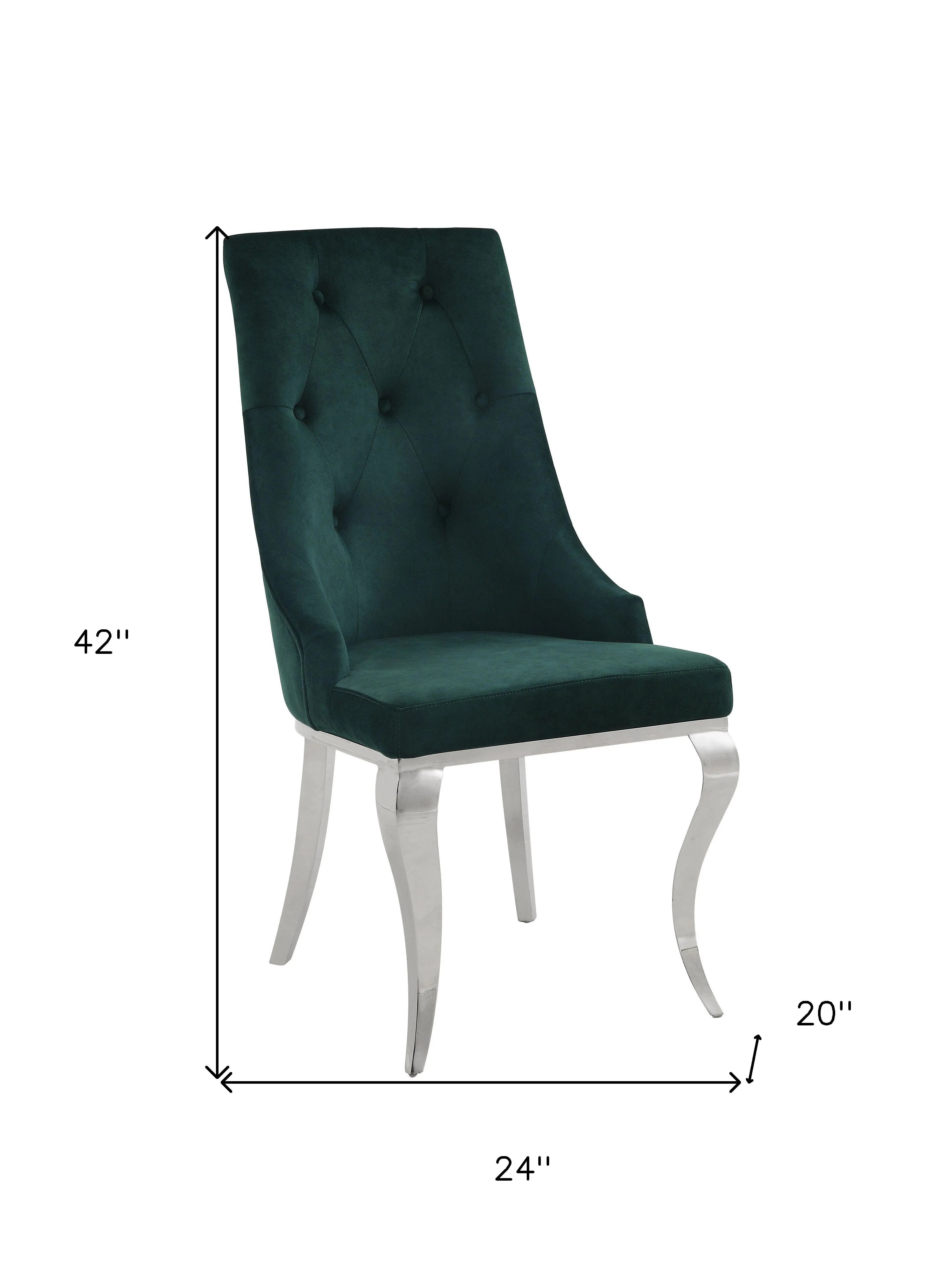 Set of Two Green and Silver Tufted Fabric Dining Side Chairs Homeroots Kitchen & Dining