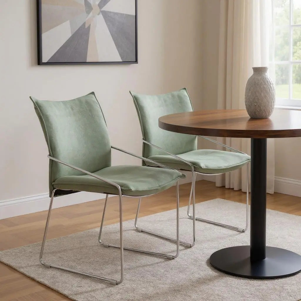 Set of Two Green and Silver Upholstered Dining Arm Chairs Homeroots Kitchen & Dining