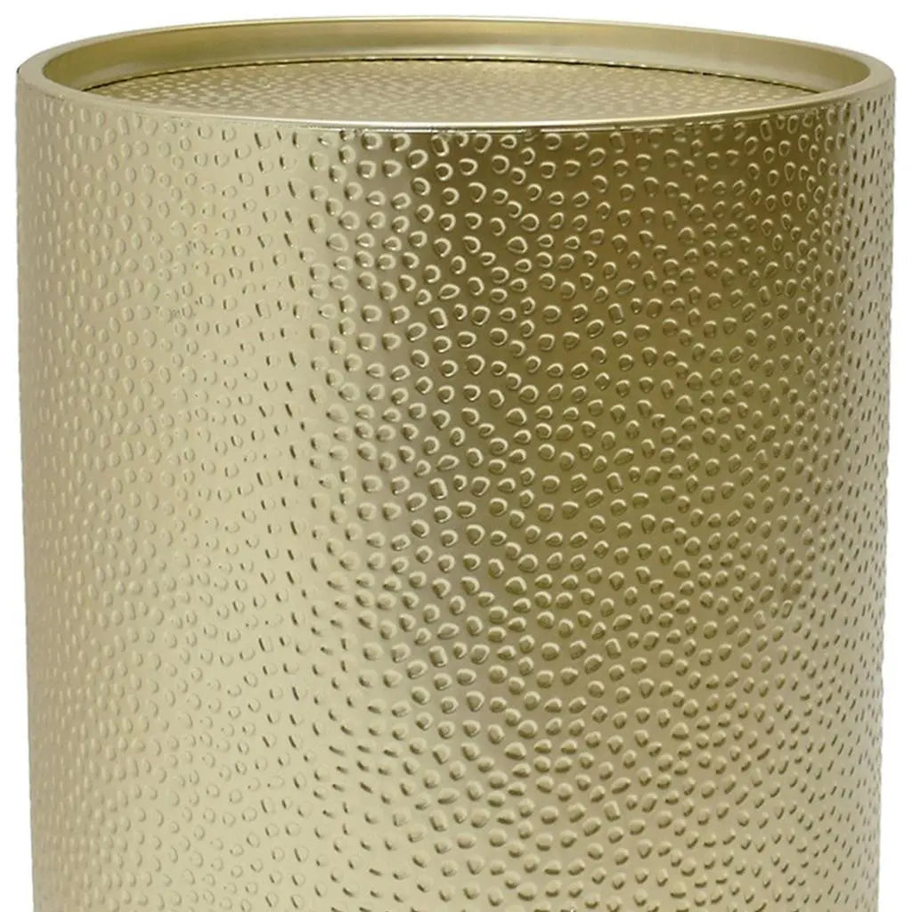 Set of Two Hammered Gold Iron Round Drum End Tables Homeroots Living Room