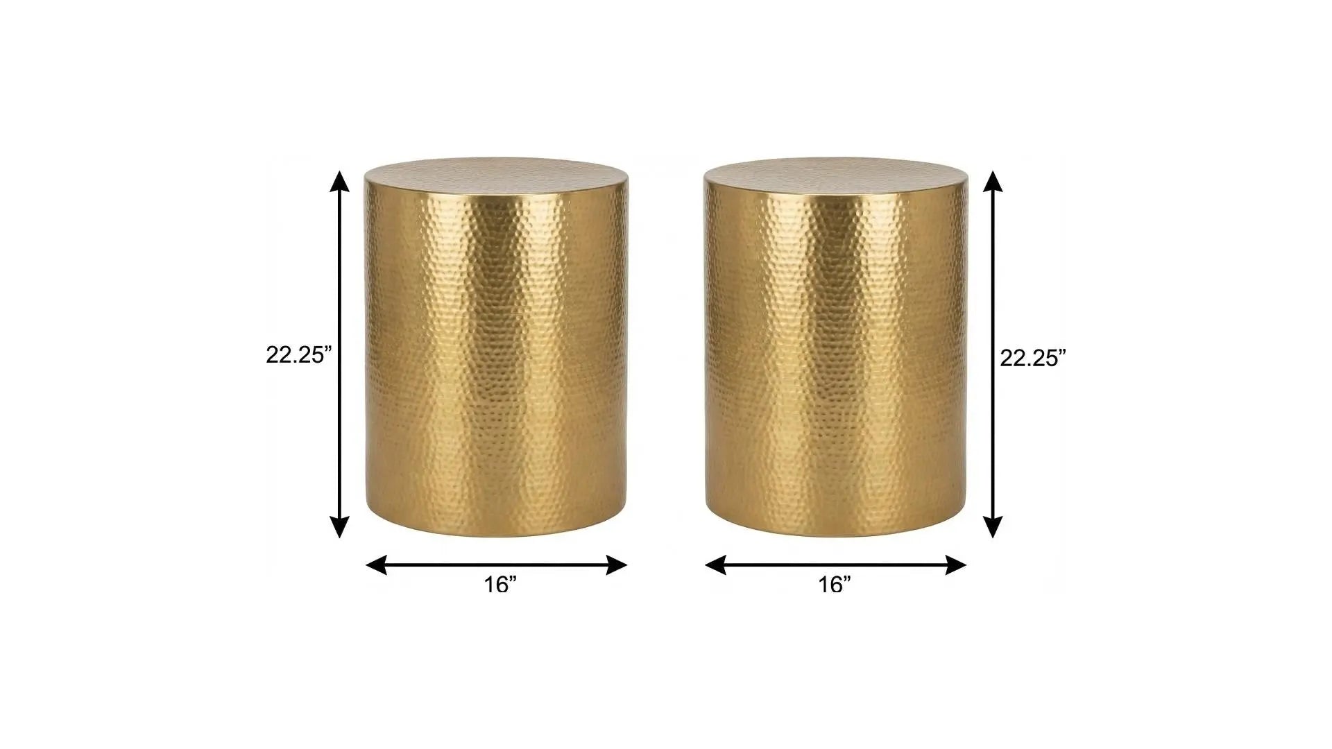 Set of Two Hammered Gold Iron Round Drum End Tables Homeroots Living Room