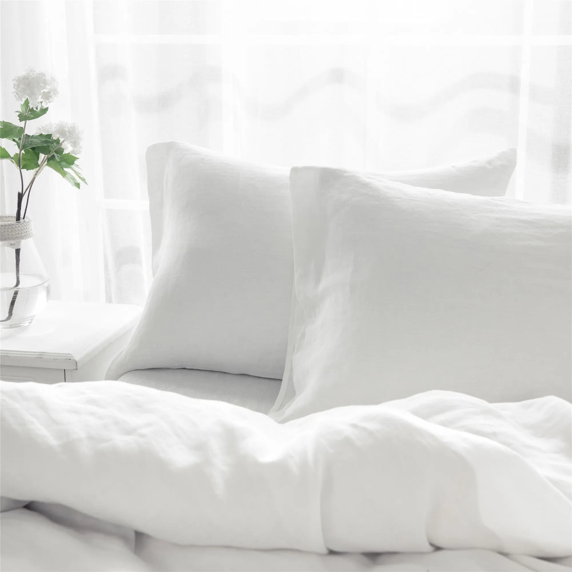 Set of Two Ivory Linen Pillowcases Homeroots Bed & Bath