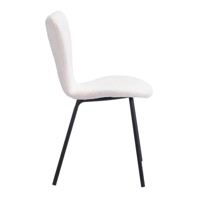 Set of Two Ivory and Black Upholstered Faux Fur Dining Side Chairs - GreatEagleInc