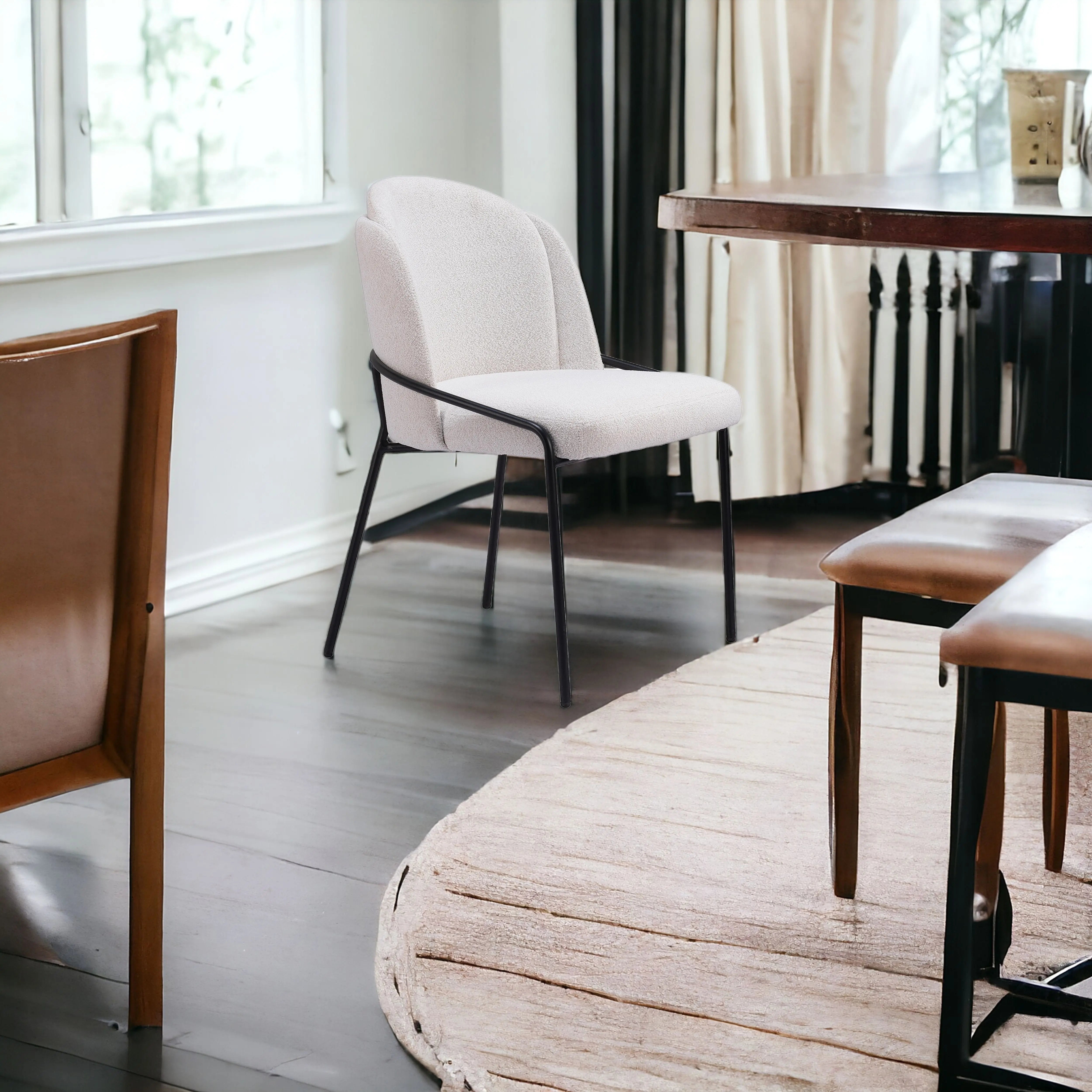 Set of Two Ivory and Black Upholstered Faux Fur Dining Side Chairs Homeroots