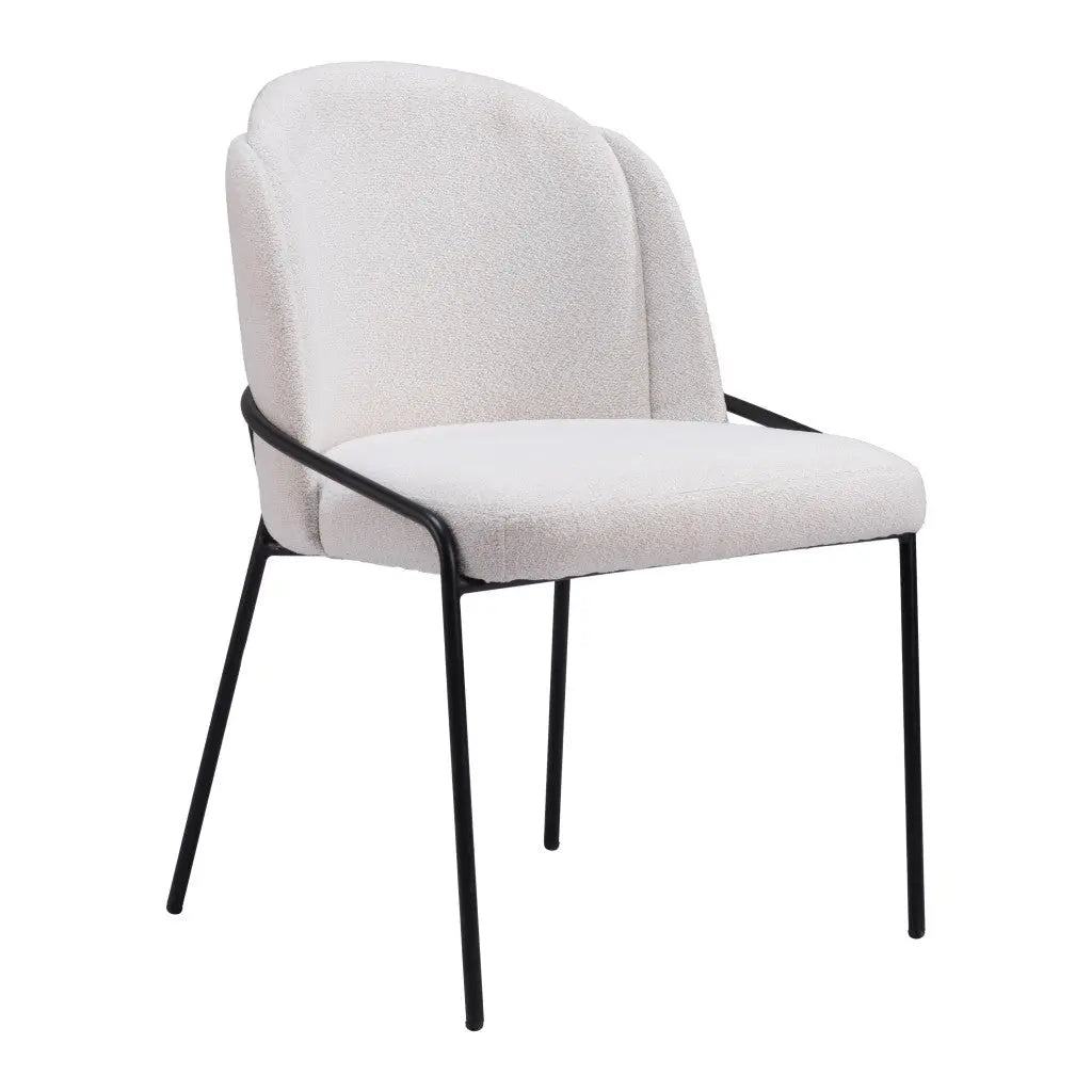 Set of Two Ivory and Black Upholstered Faux Fur Dining Side Chairs Homeroots