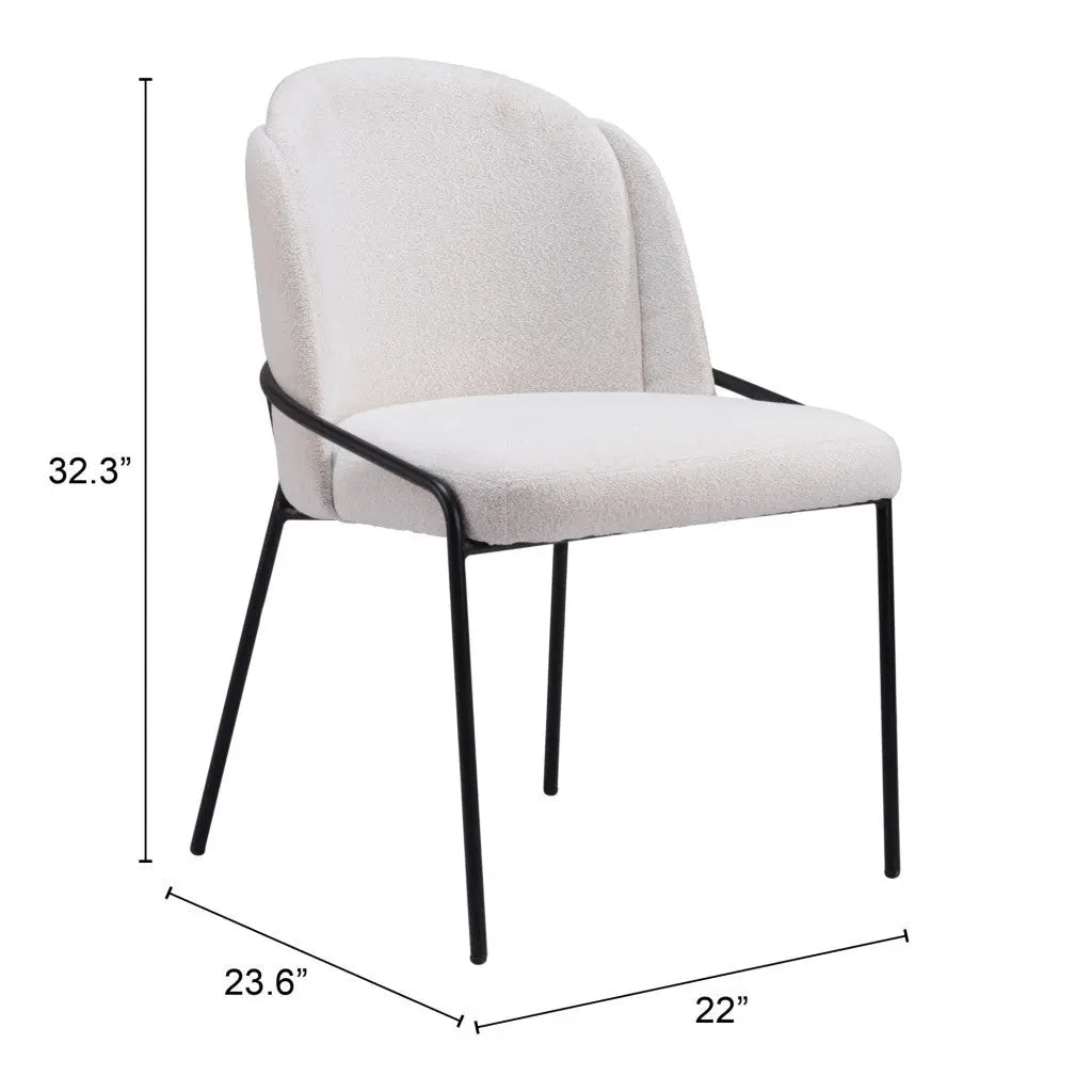 Set of Two Ivory and Black Upholstered Faux Fur Dining Side Chairs Homeroots