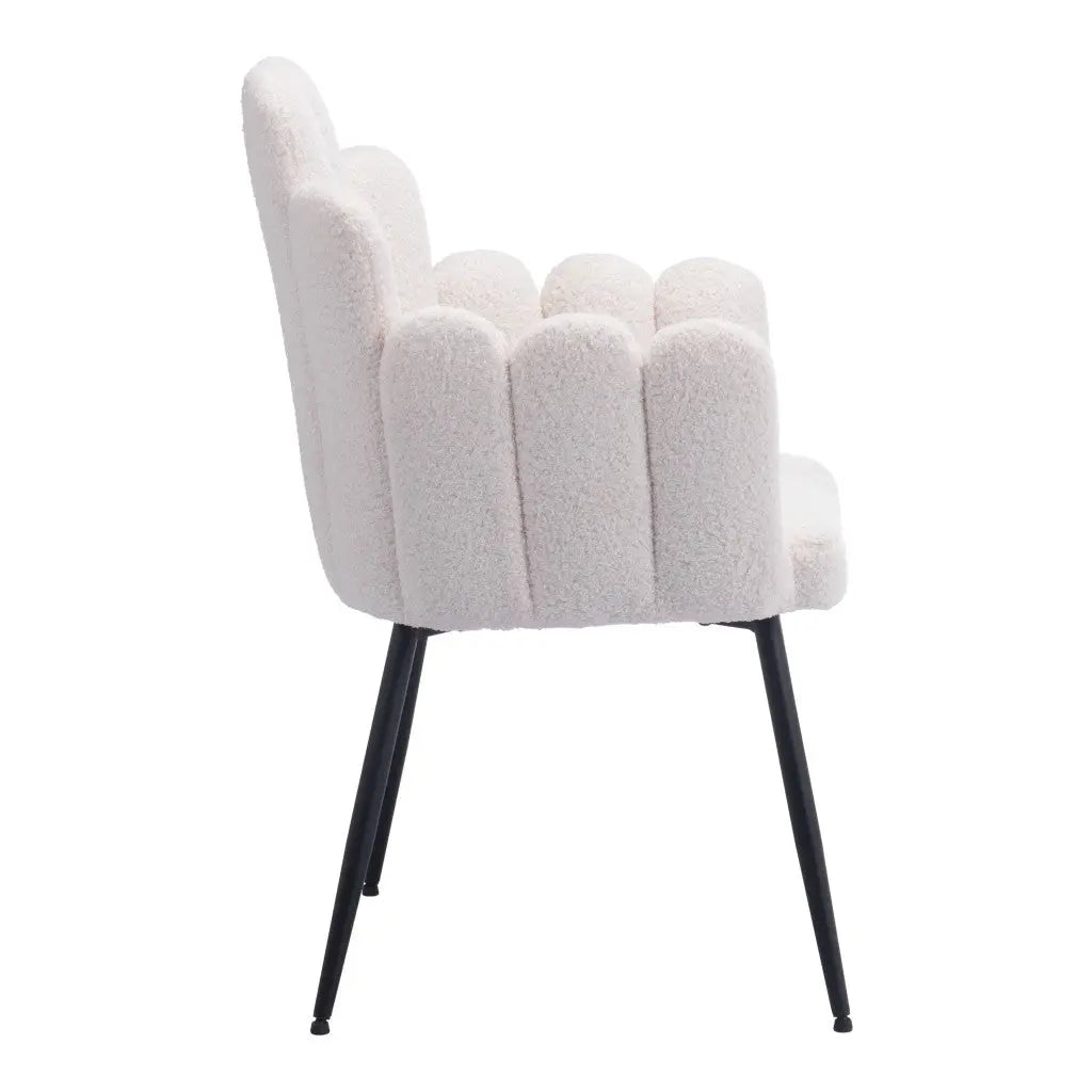 Set of Two Ivory and Black Upholstered Faux Fur Slat Back Dining Arm Chairs Homeroots