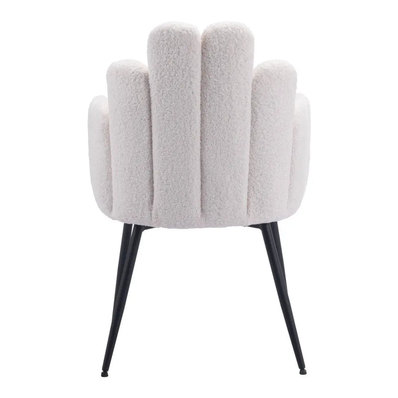 Set of Two Ivory and Black Upholstered Faux Fur Slat Back Dining Arm Chairs Homeroots