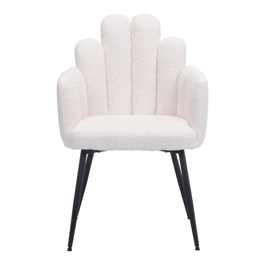 Set of Two Ivory and Black Upholstered Faux Fur Slat Back Dining Arm Chairs Homeroots