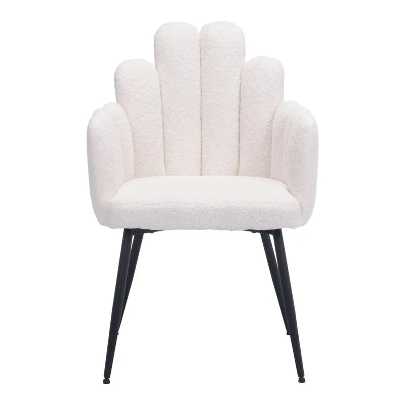 Set of Two Ivory and Black Upholstered Faux Fur Slat Back Dining Arm Chairs Homeroots
