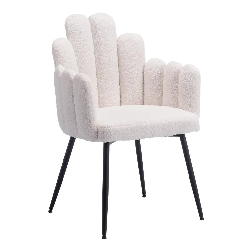 Set of Two Ivory and Black Upholstered Faux Fur Slat Back Dining Arm Chairs Homeroots