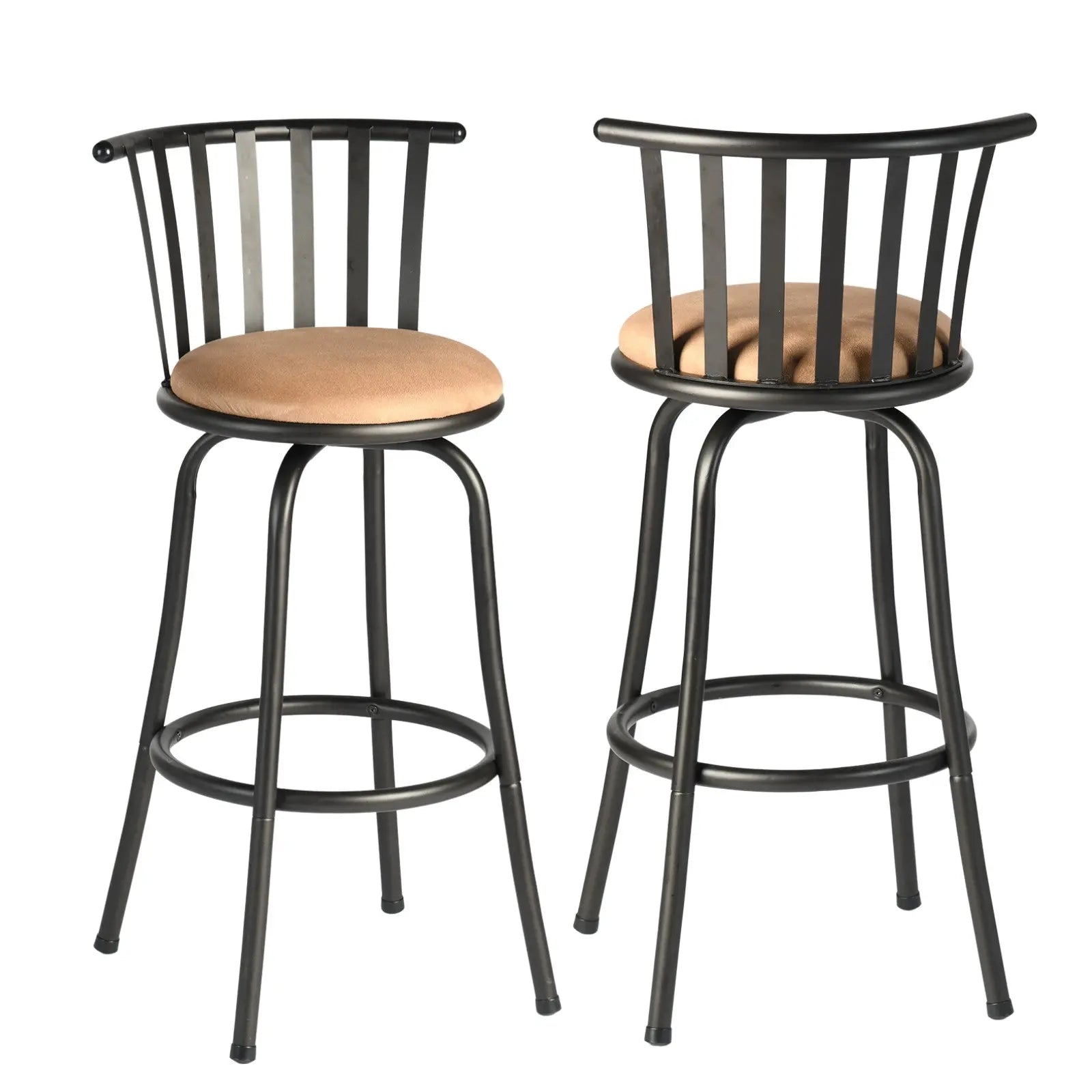 Set of Two Khaki and Black Suede Faux Leather and Iron Low Back Adjustable Height Swivel Bar Chairs Homeroots Living Room