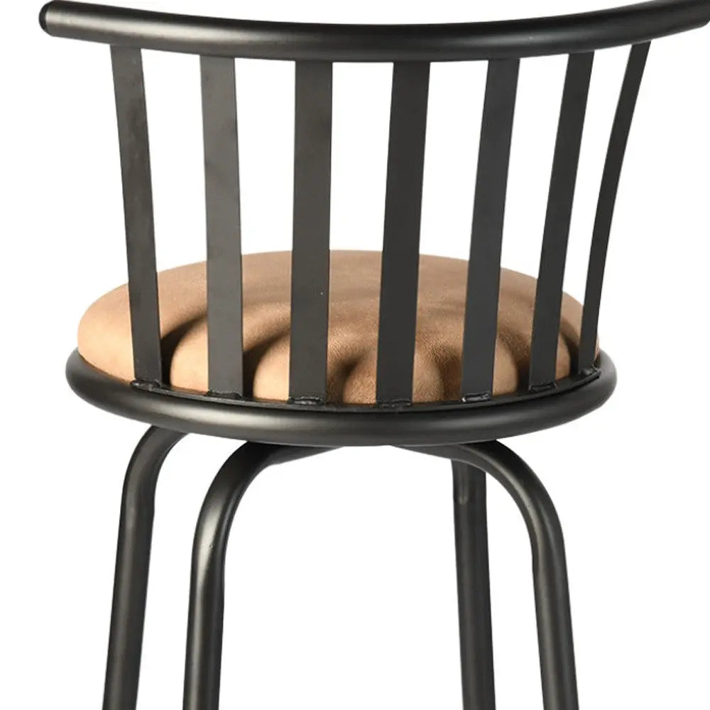 Set of Two Khaki and Black Suede Faux Leather and Iron Low Back Adjustable Height Swivel Bar Chairs Homeroots Living Room