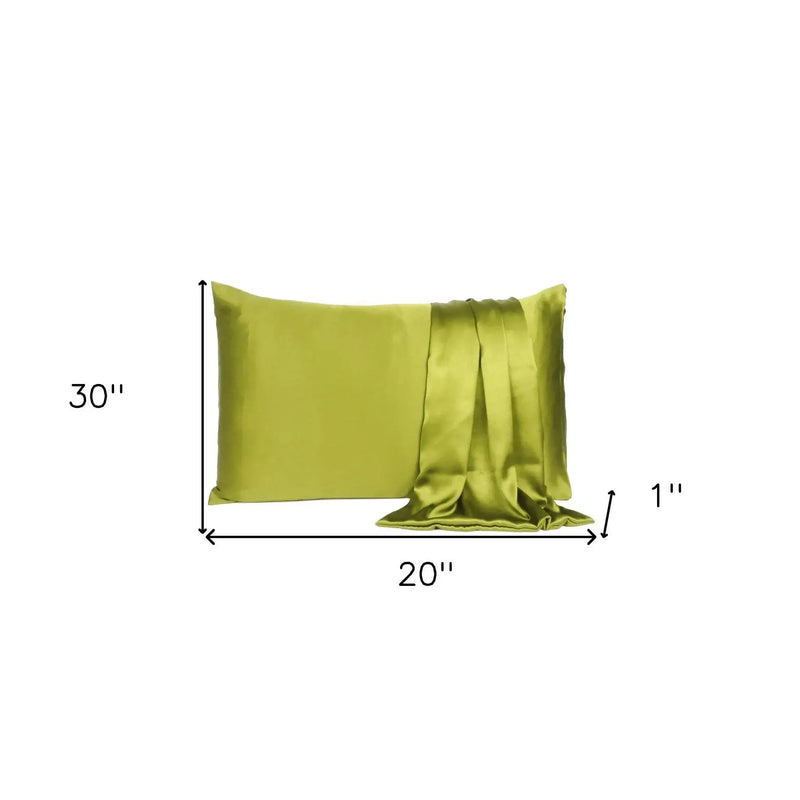 Set of Two Lemongrass Dreamy Silk Satin Queen Pillowcases Homeroots Bed & Bath