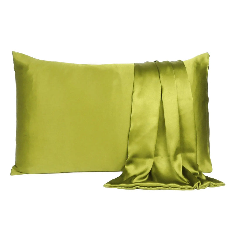 Set of Two Lemongrass Dreamy Silk Satin Queen Pillowcases Homeroots Bed & Bath
